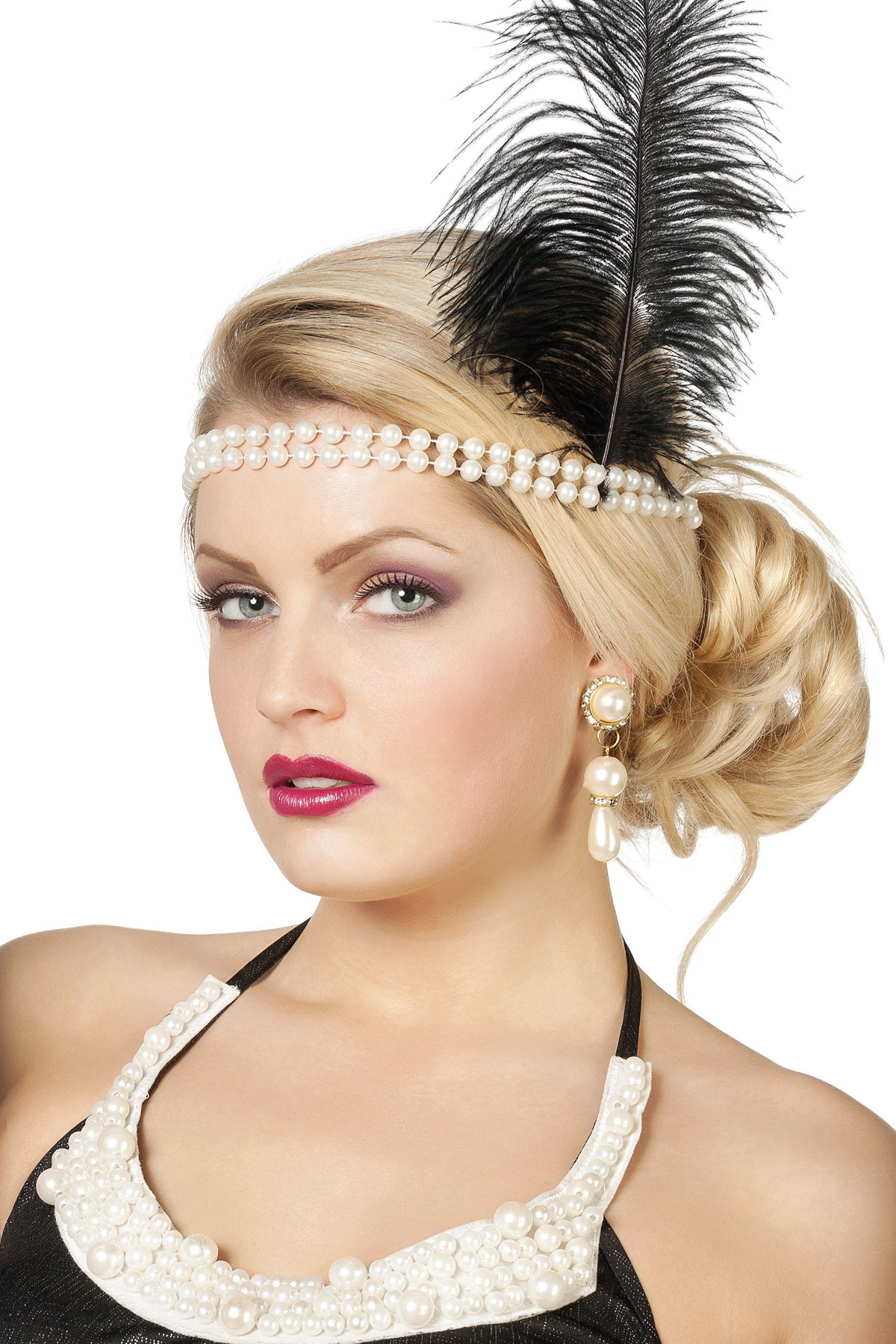 verkoop - attributen - Themafeest - Charleston hoofdband met pluim parel